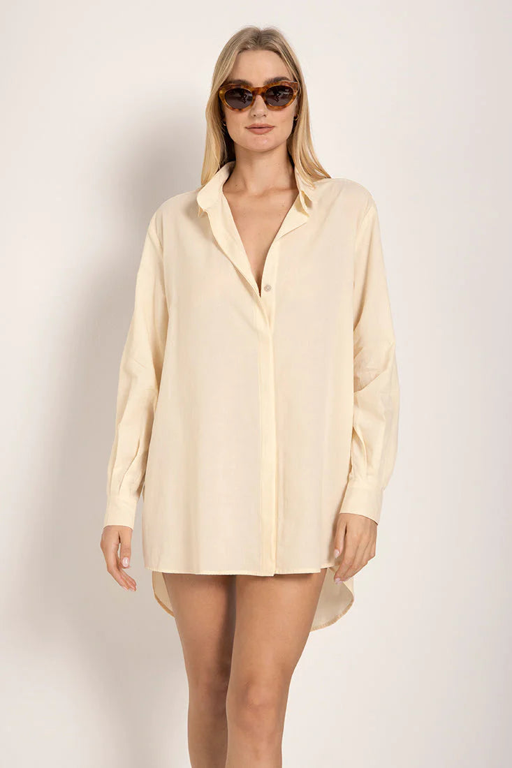 IVORY LINEN MAXI SHIRT