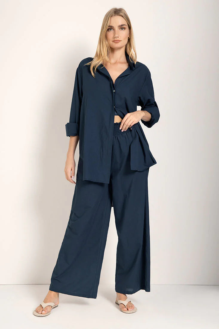 NAVY BLUE LINEN MAXI PANTS