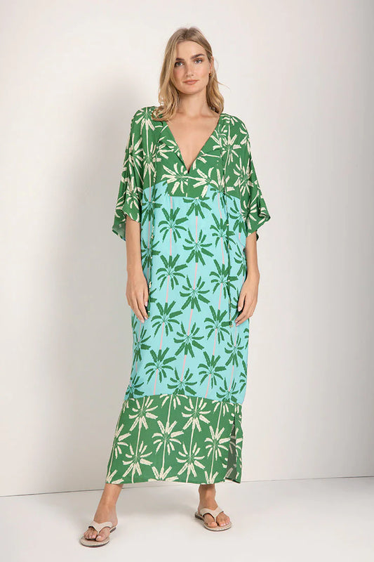 GREEN BLUE PRINT LONG KIMONO