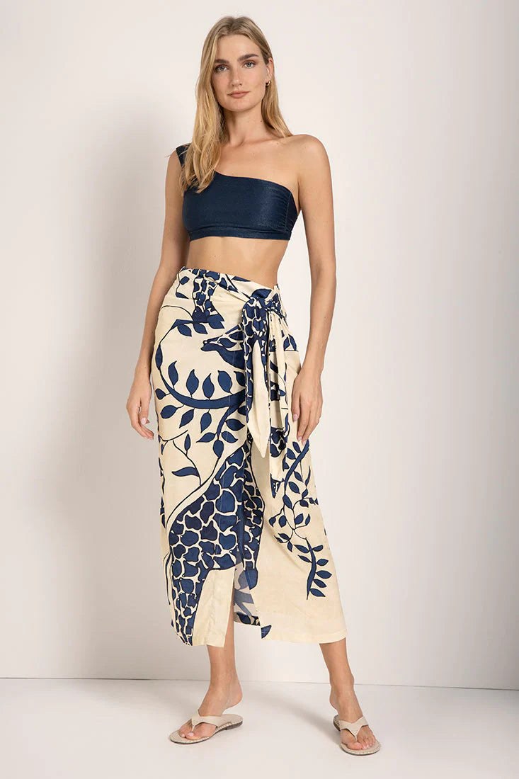 NAVY BLUE PRINT PAREO SKIRT