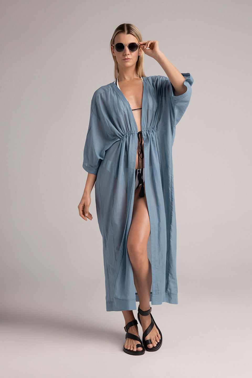 LIGHT BLUE LONG KIMONO