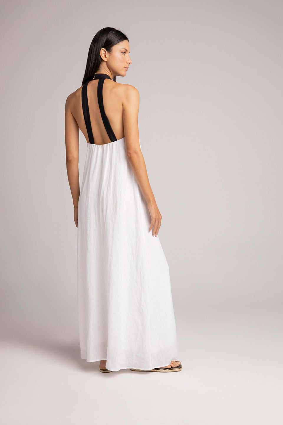 BLACK AND WHITE LINEN LONG DRESS