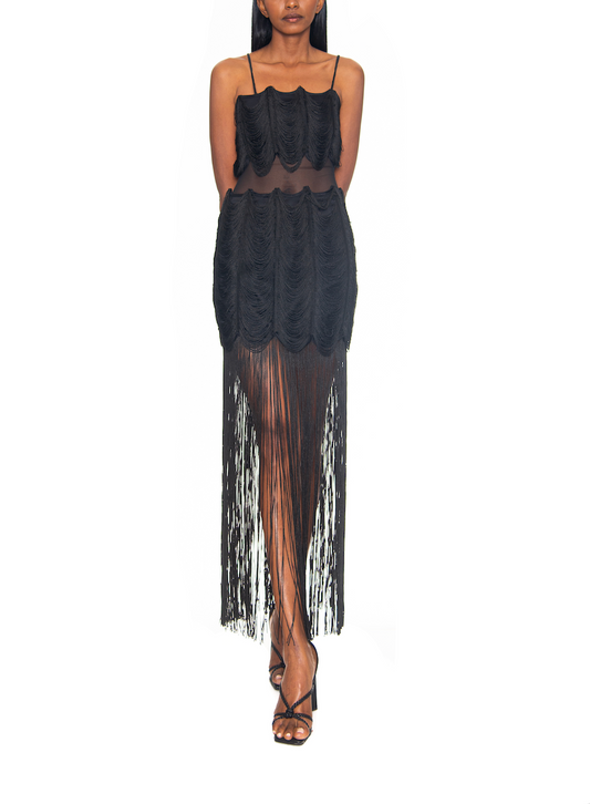 BLAKE FRINGE BLACK DRESS