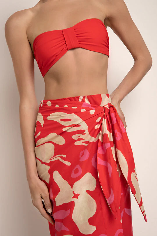 RED PRINT SKIRT PAREO