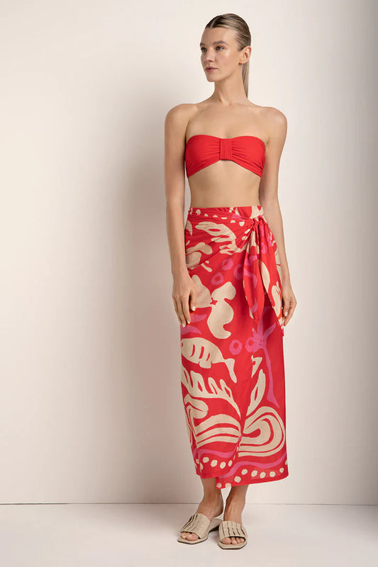 RED PRINT SKIRT PAREO