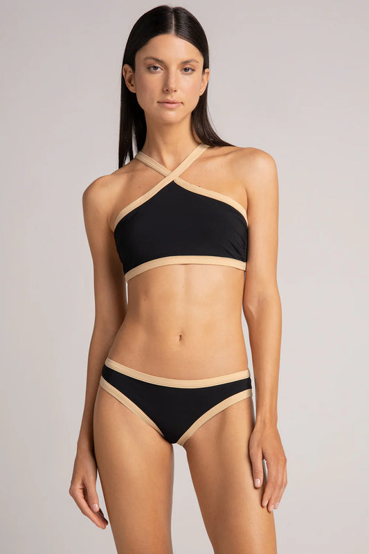 HALTER BLACK BEIGE BIKINI