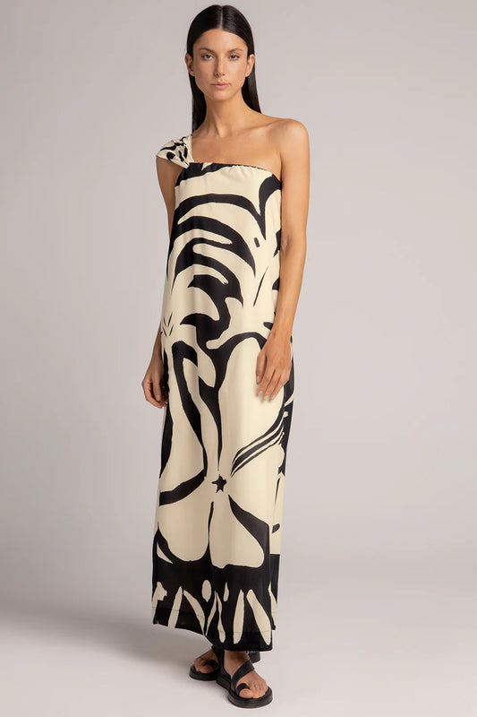 BLACK AND WHITE PRINT LONG DRESS