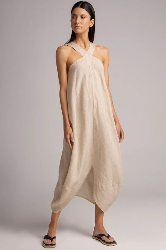 HALTER LINEN KHAKI DRESS