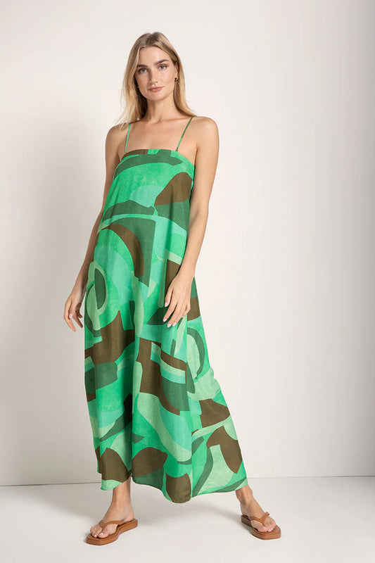 GREEN PRINT LONG DRESS