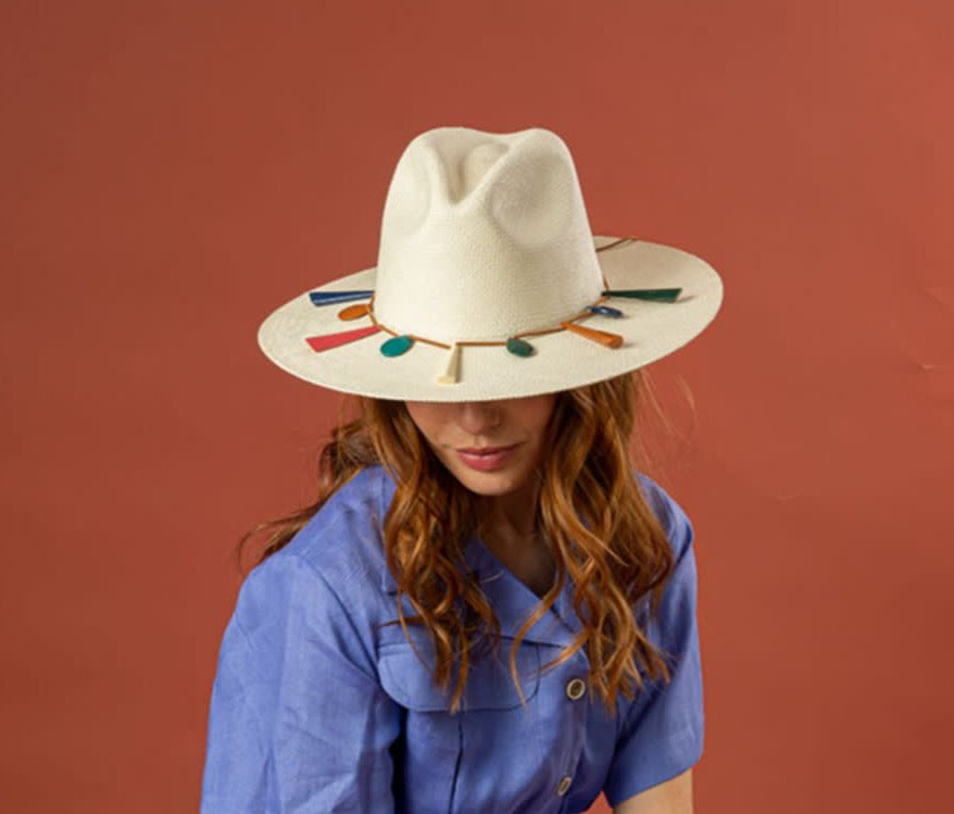 NATURAL WITH COLORED ROCKS HAT